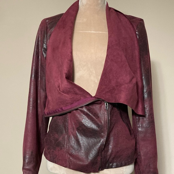 Grace Elements Red Faux Leather Jacket with Waterfall Lapels - size Small - Picture 6 of 14